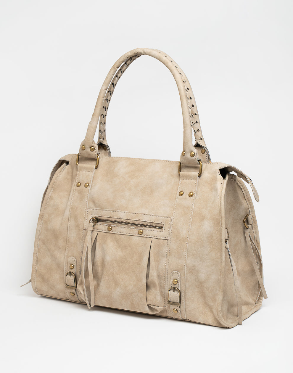 Handtasche aus Kunstwildleder, beige, Größe L