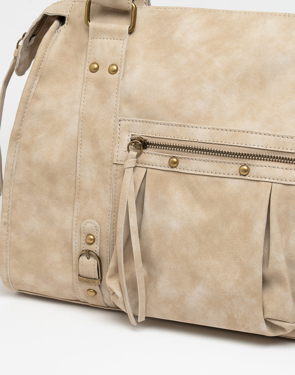 Handtasche aus Kunstwildleder, beige, Größe L