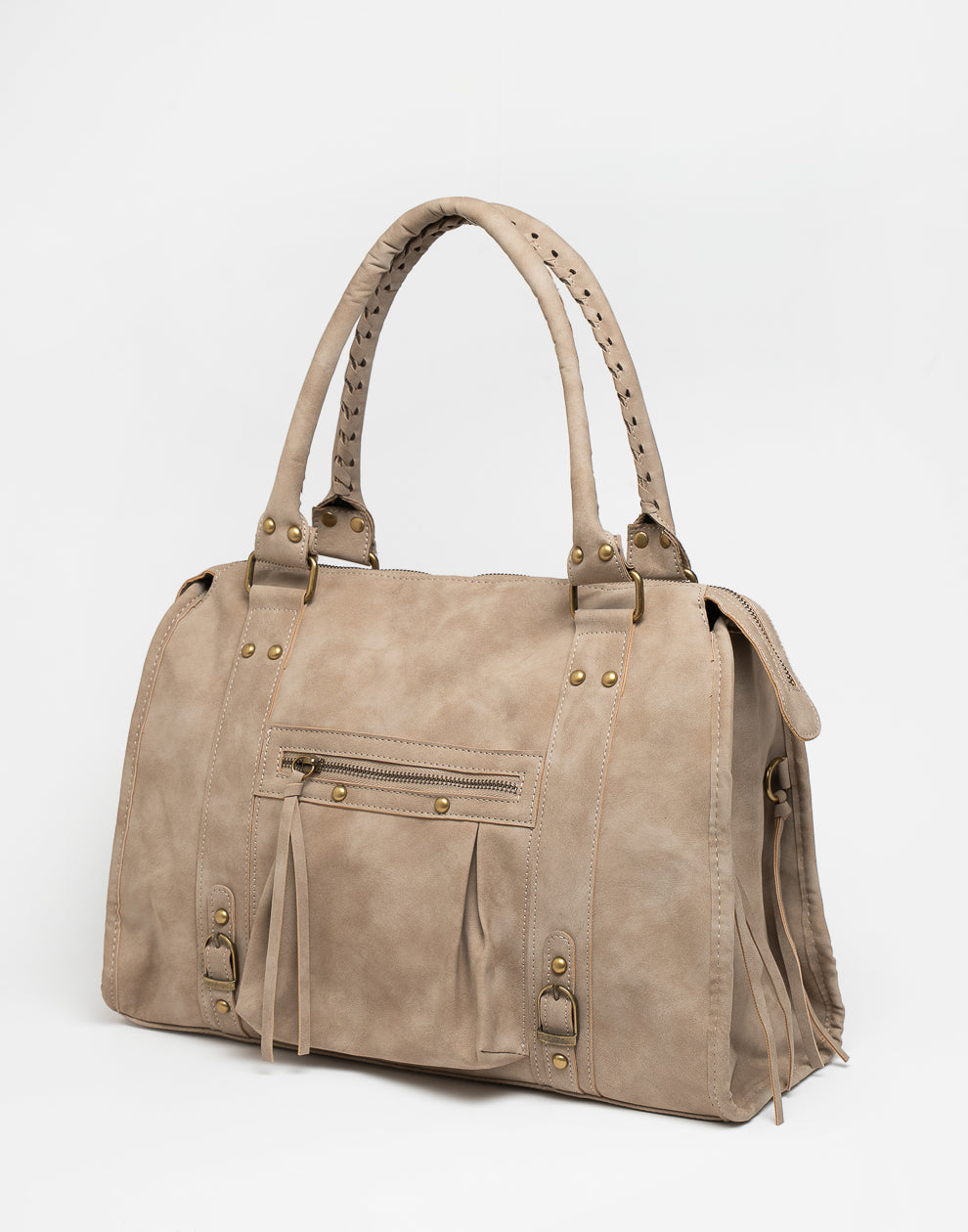 Handtasche aus Wildlederimitat, khaki, Größe L
