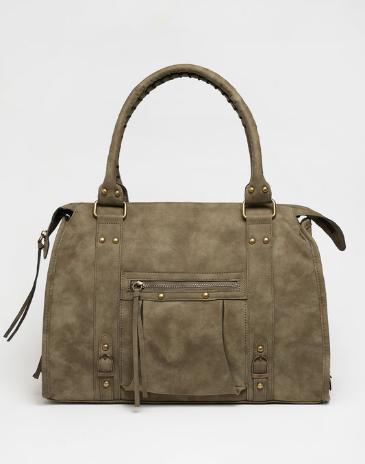 Faux suède handtas army green L