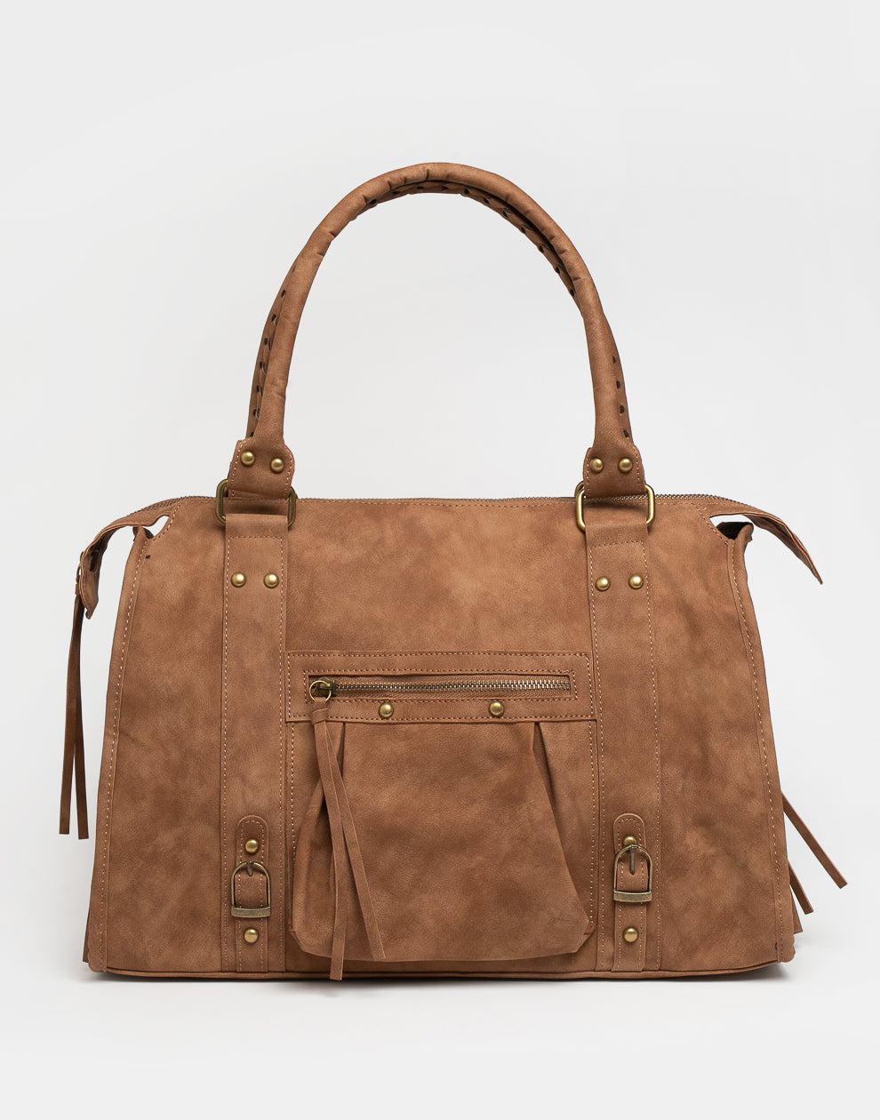 Faux suede handbag brown L