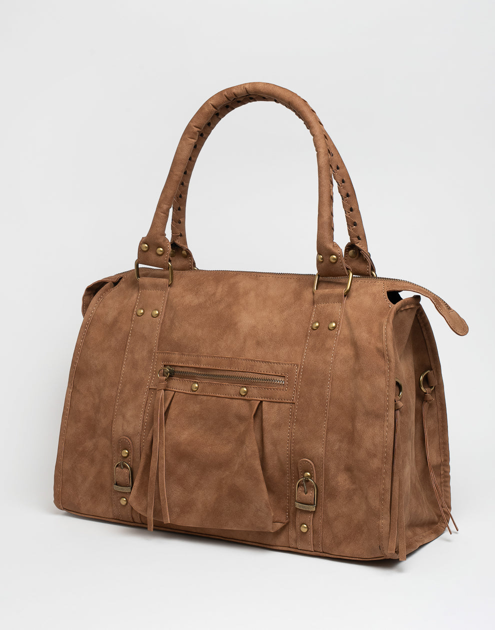 Faux suede handbag brown L