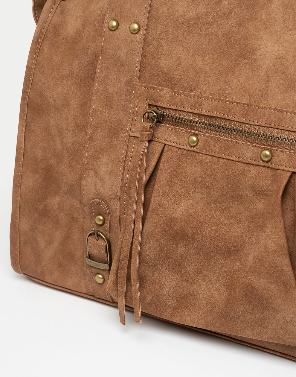 Faux suede handbag brown L