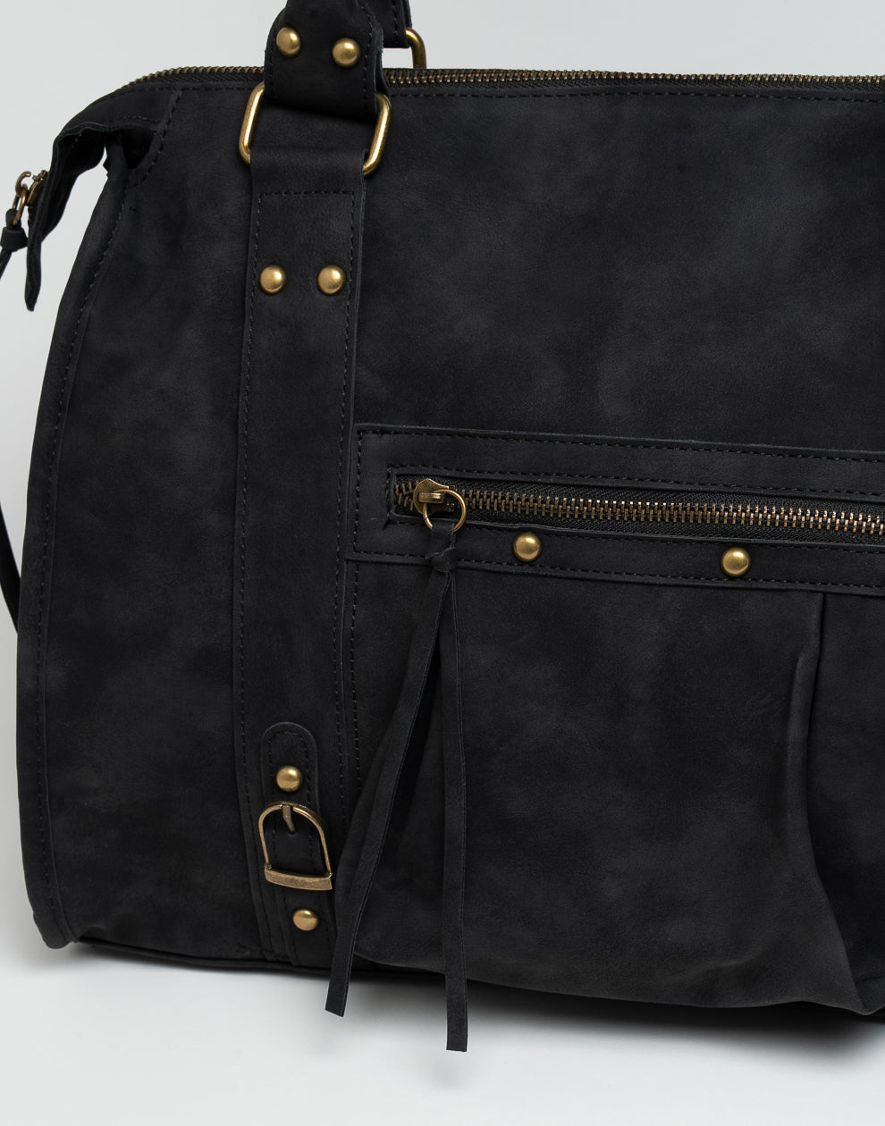 Faux suède handtas zwart L