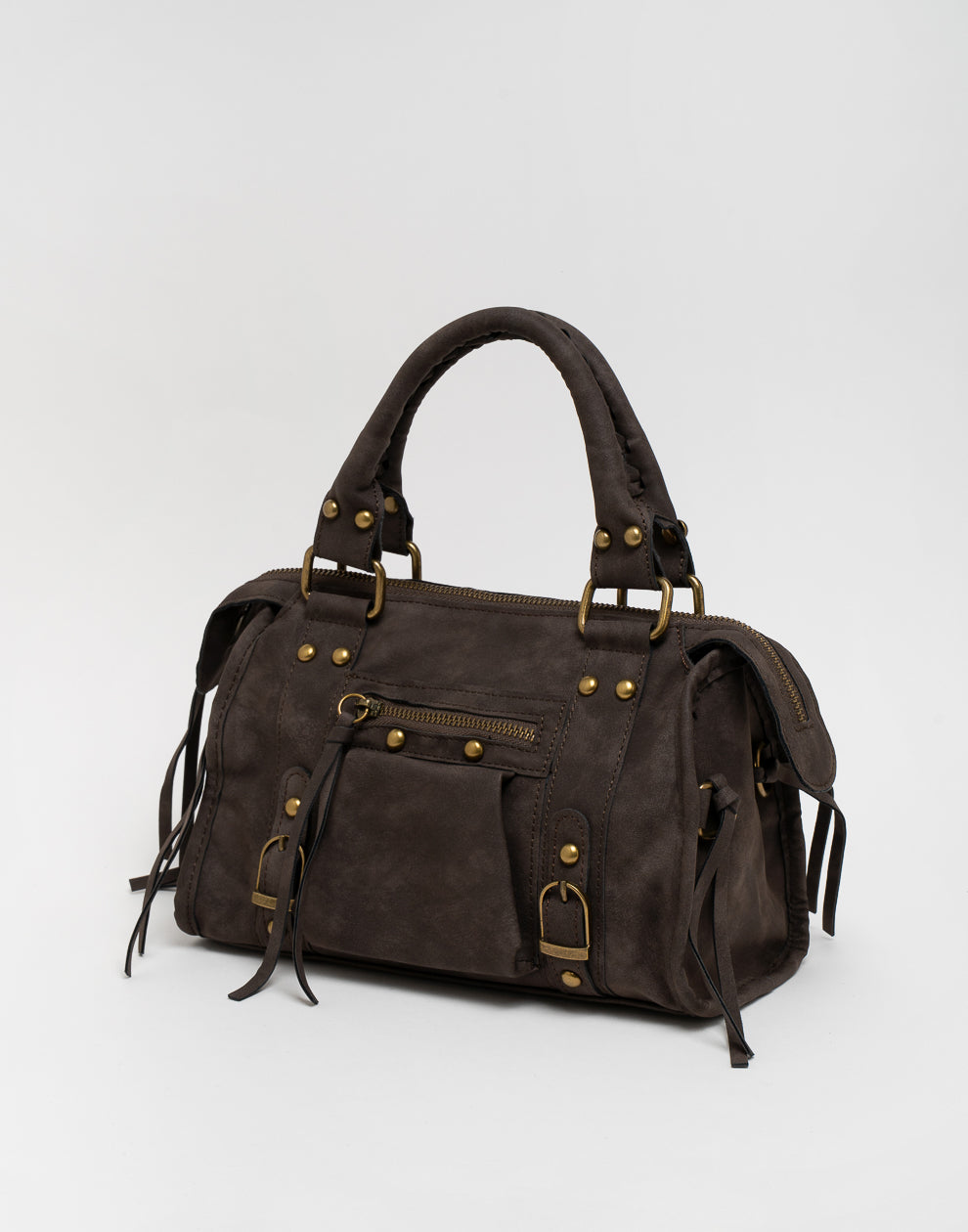 Faux suède handtas coffee M