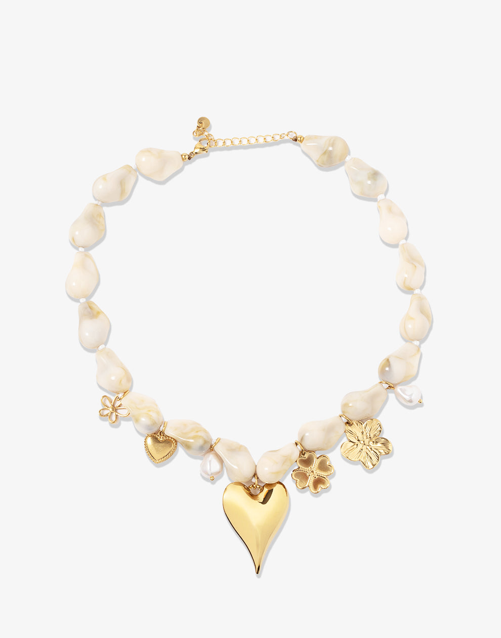 Asymmetrische kralenketting met bedels beige