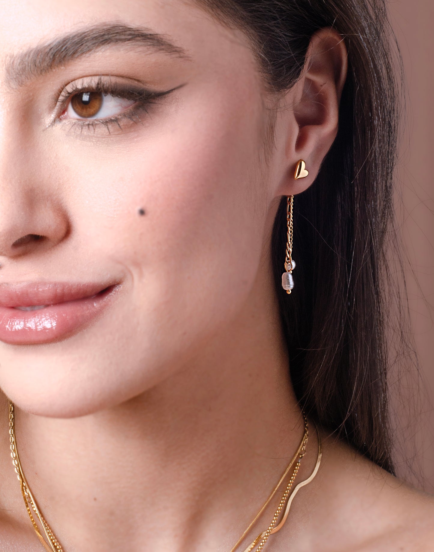 Hartjes studs chain met parels