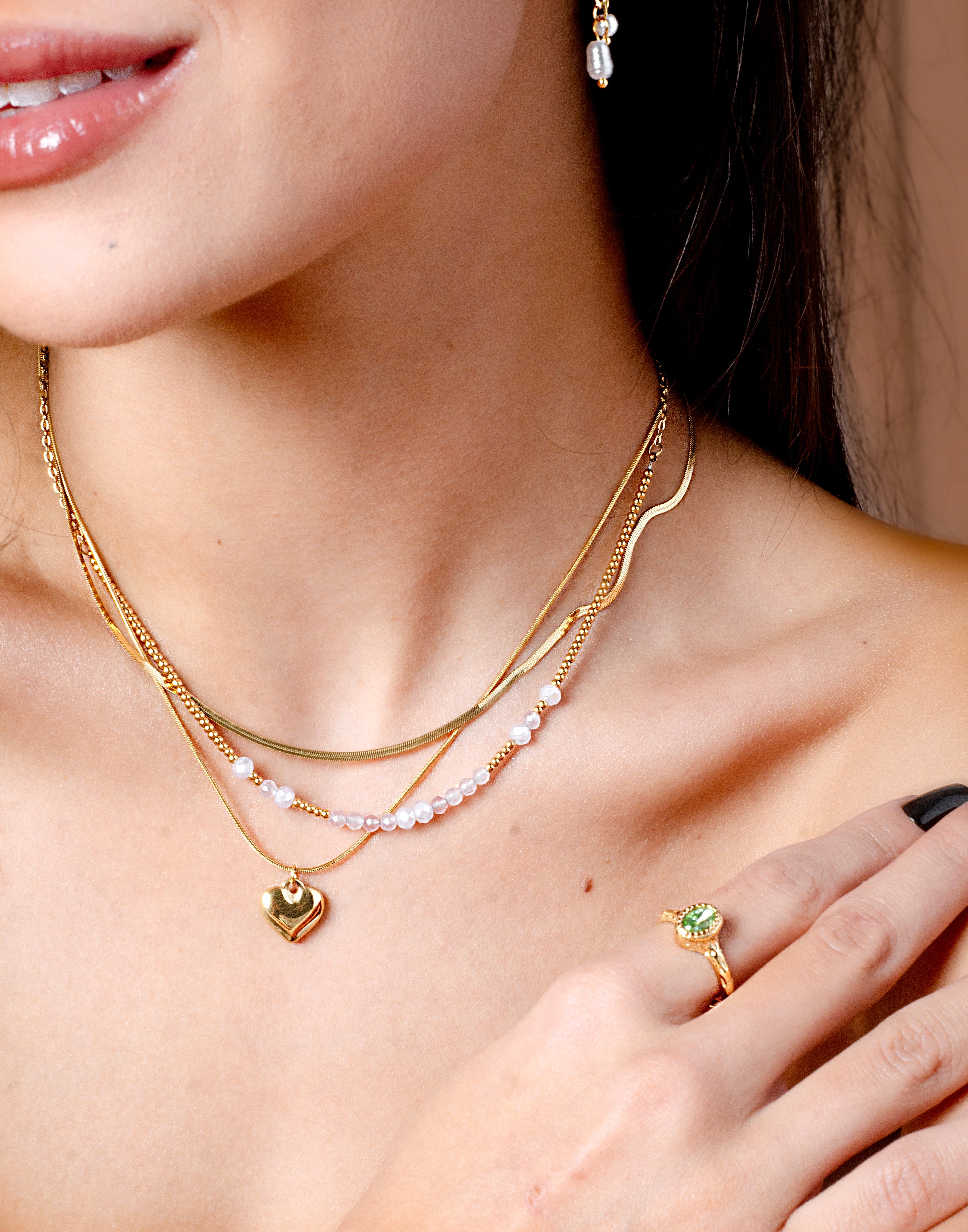 Hartjes ketting roze kralen snake