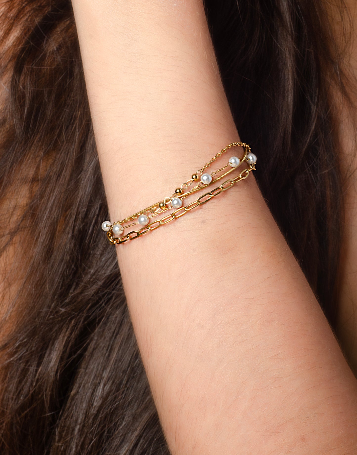 Triple schakelarmband parels