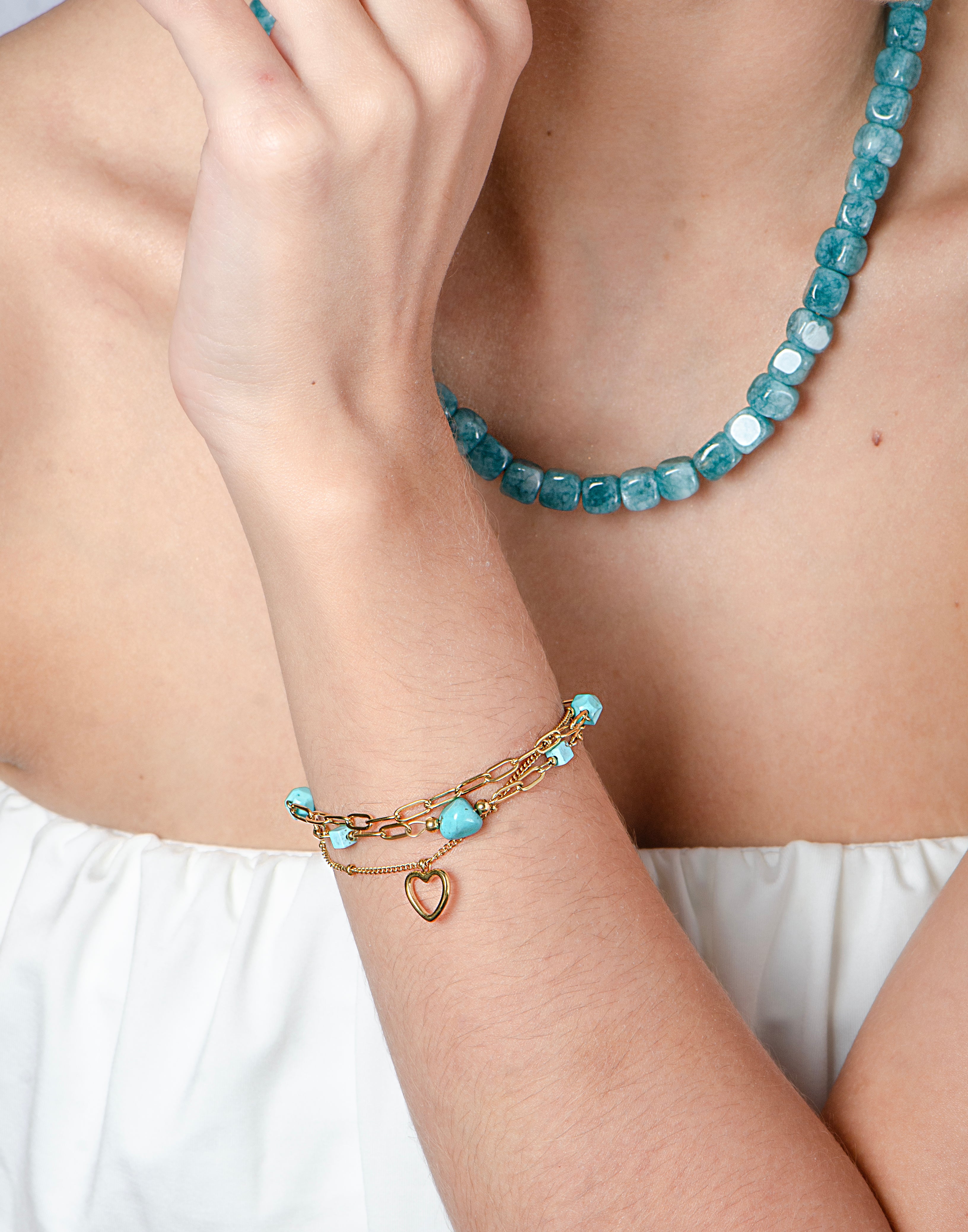 Schakelarmband kralen hart blauw