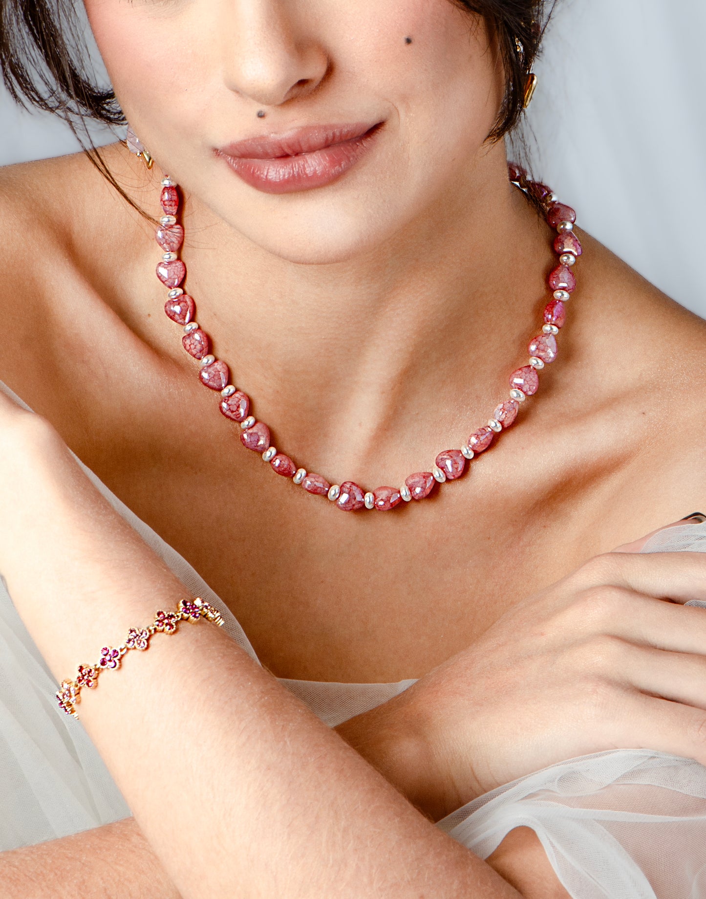 Hartjes kralenketting steen roze