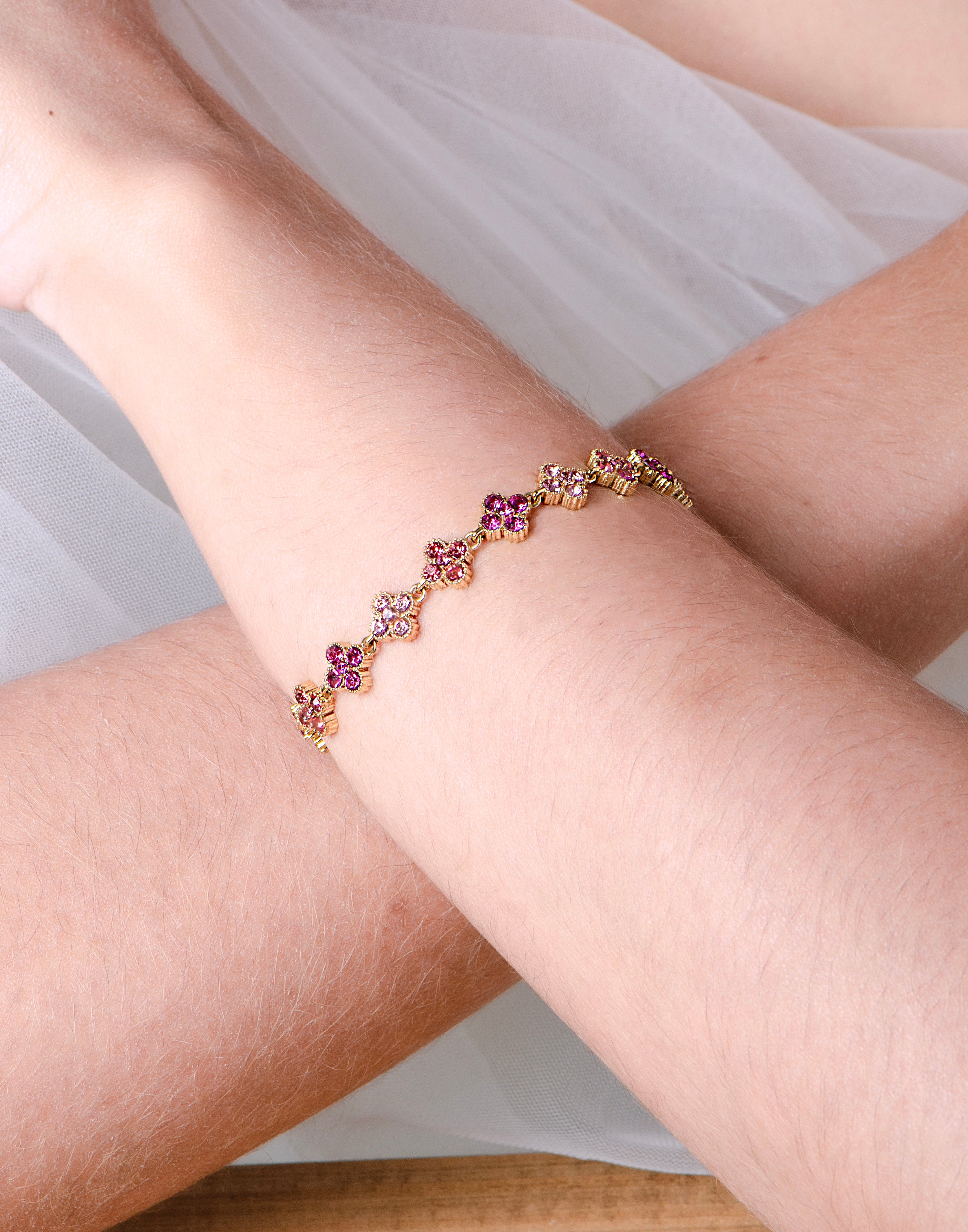 Bracelet clovers rhinestone pink