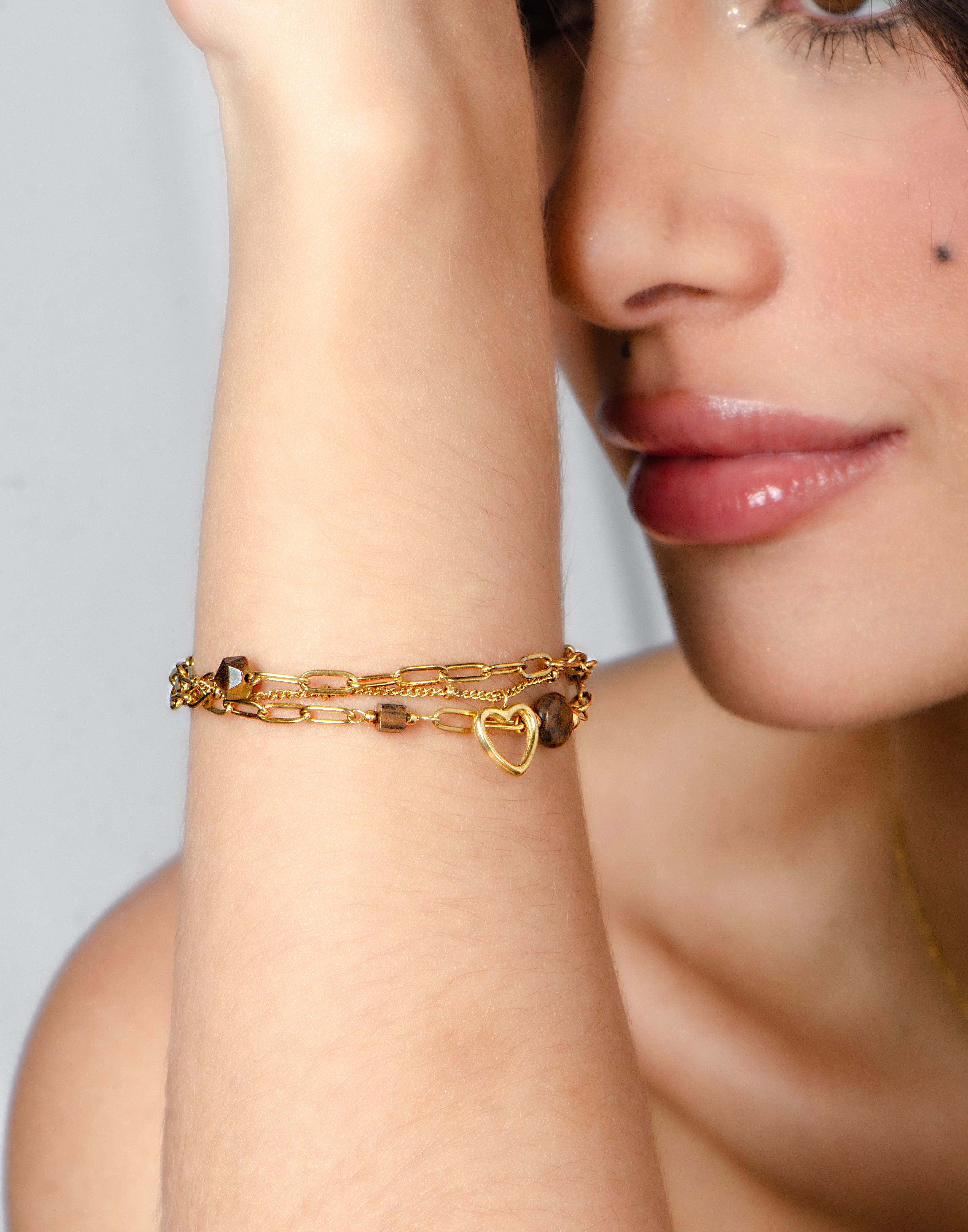 Schakelarmband kralen hart tiger eye