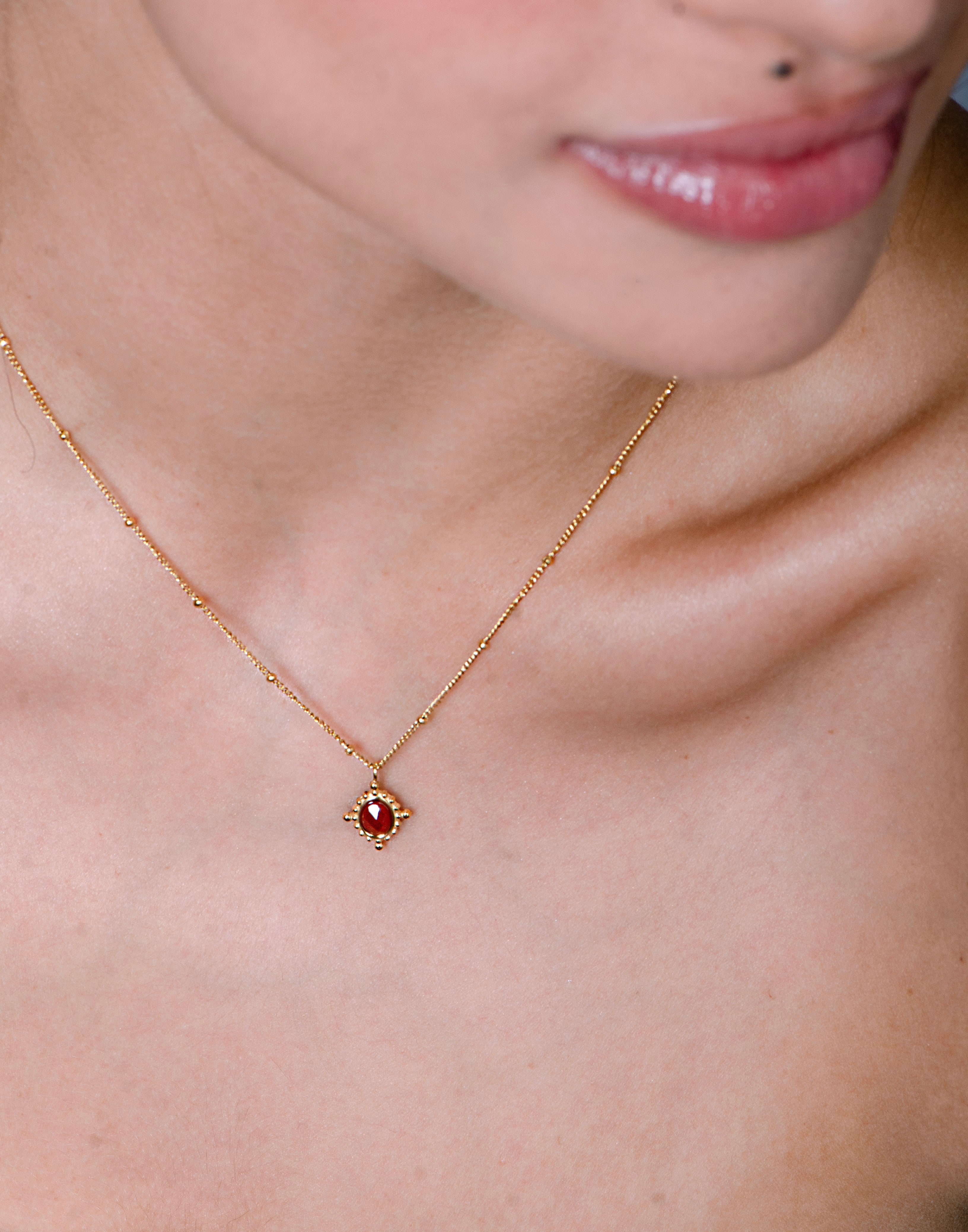 Ketting vintage ovale steen rood