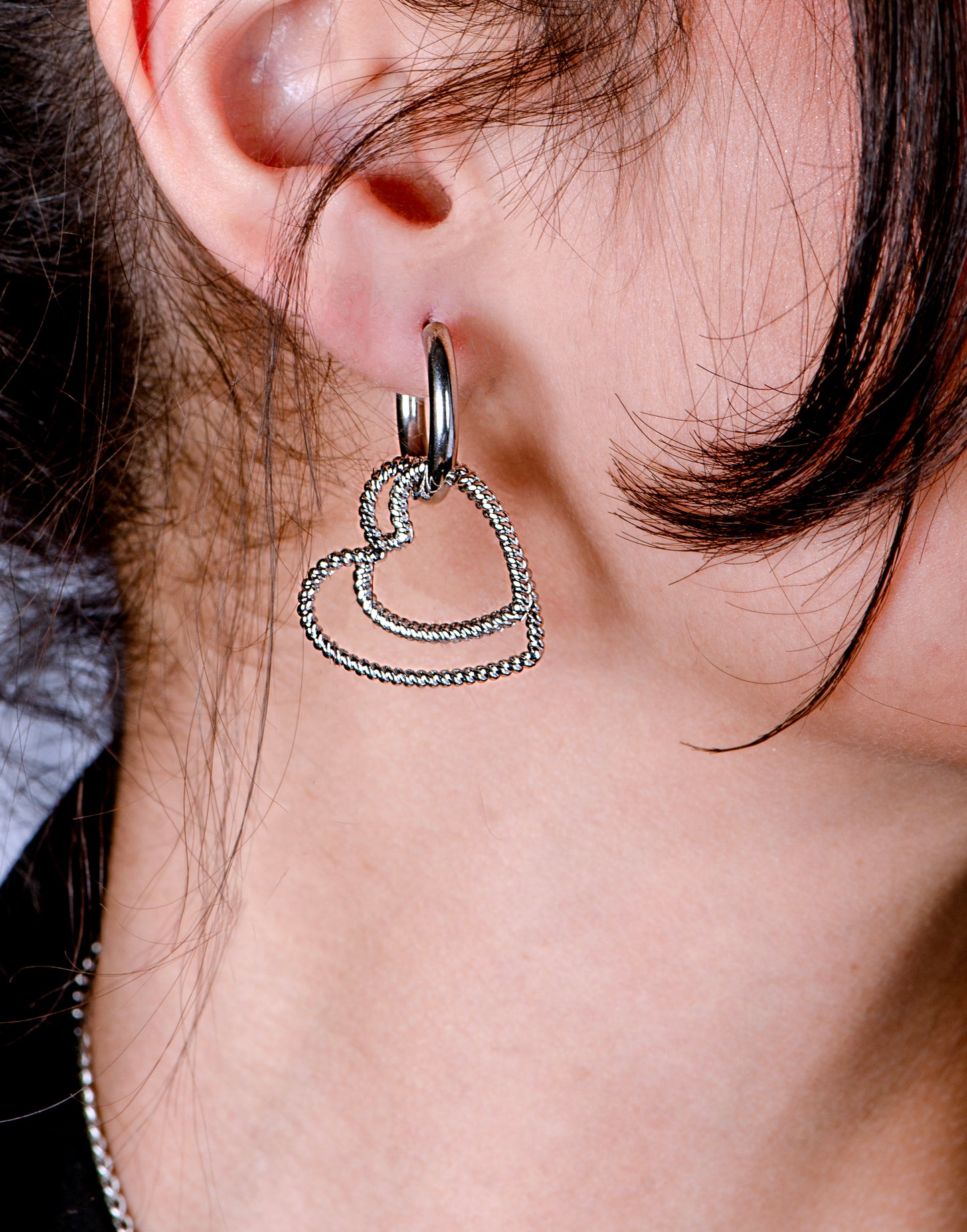 Creoles double twisted heart silver-colored