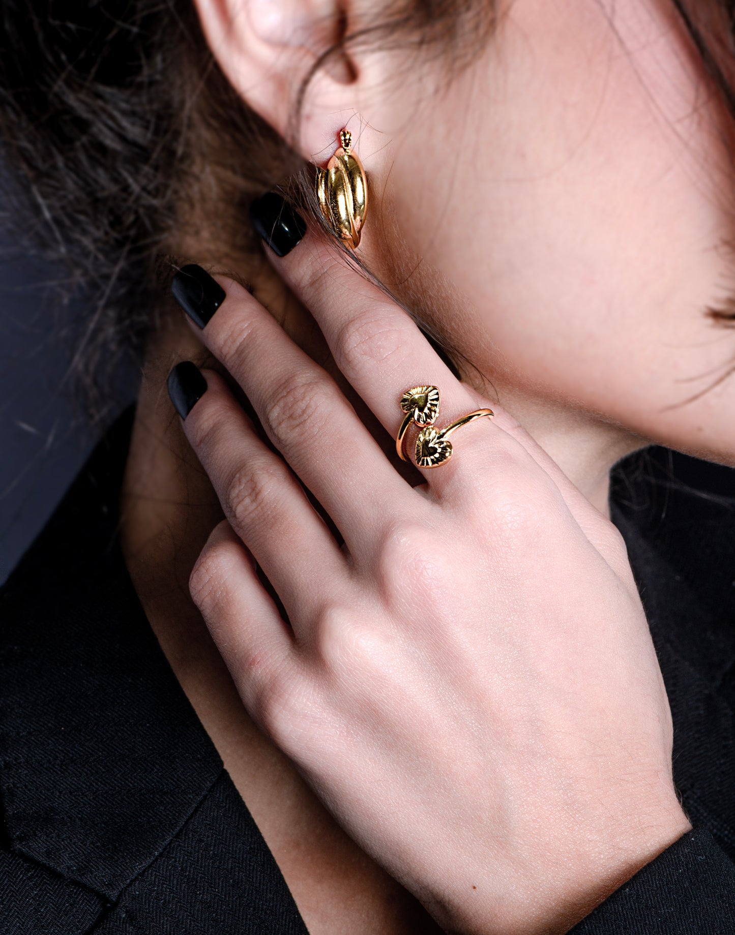 Ring dubbele vintage harten goudkleurig