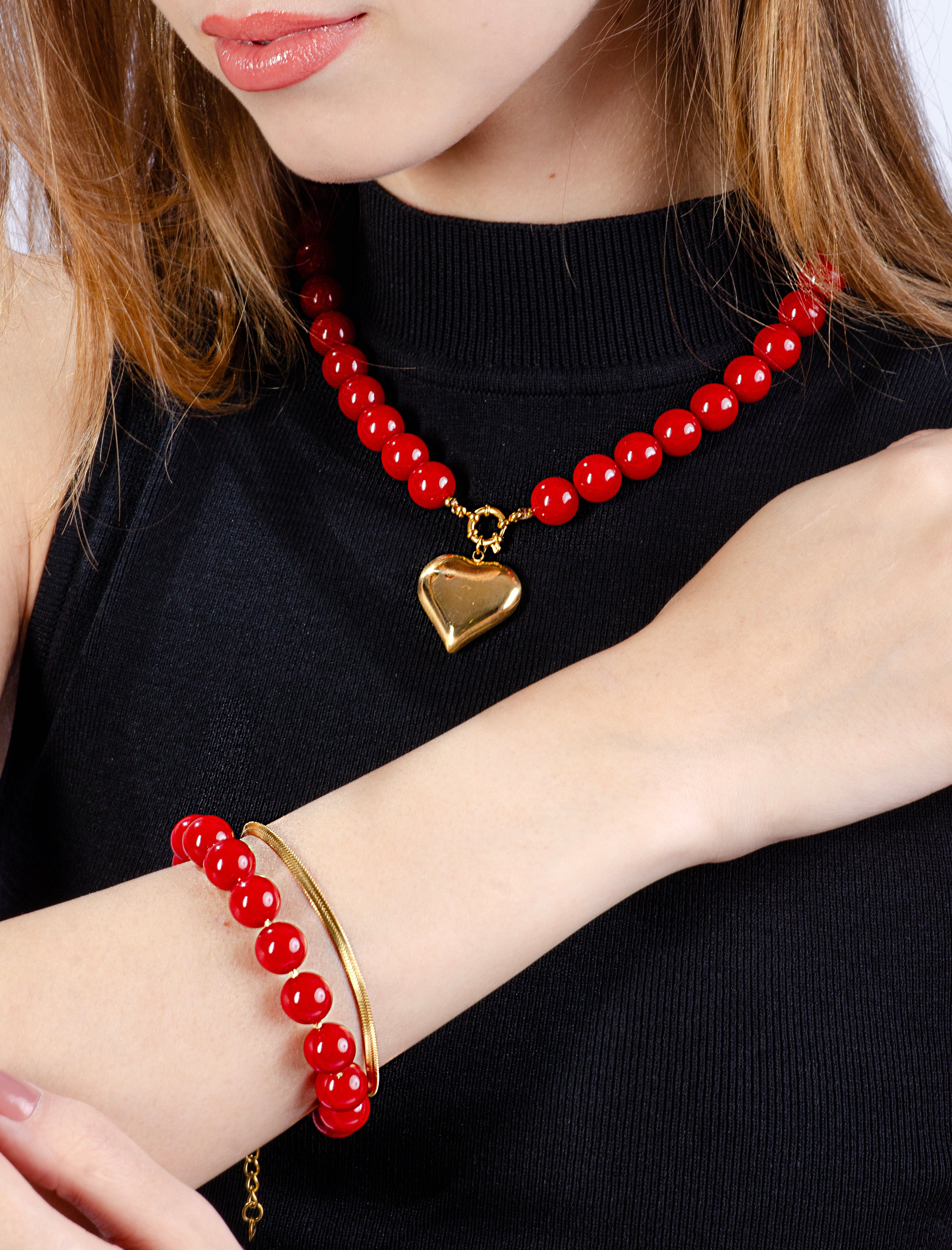 Kralenarmband snake rood