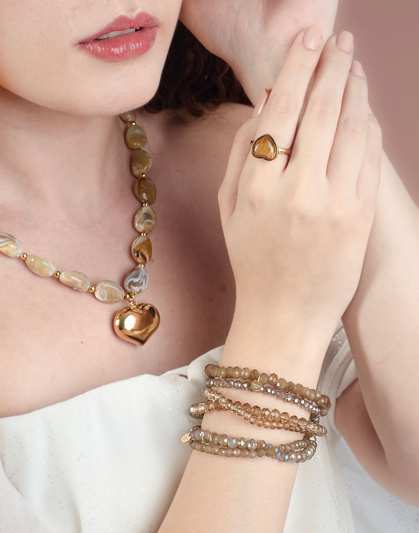 Ring vintage hart met steen tigers eye