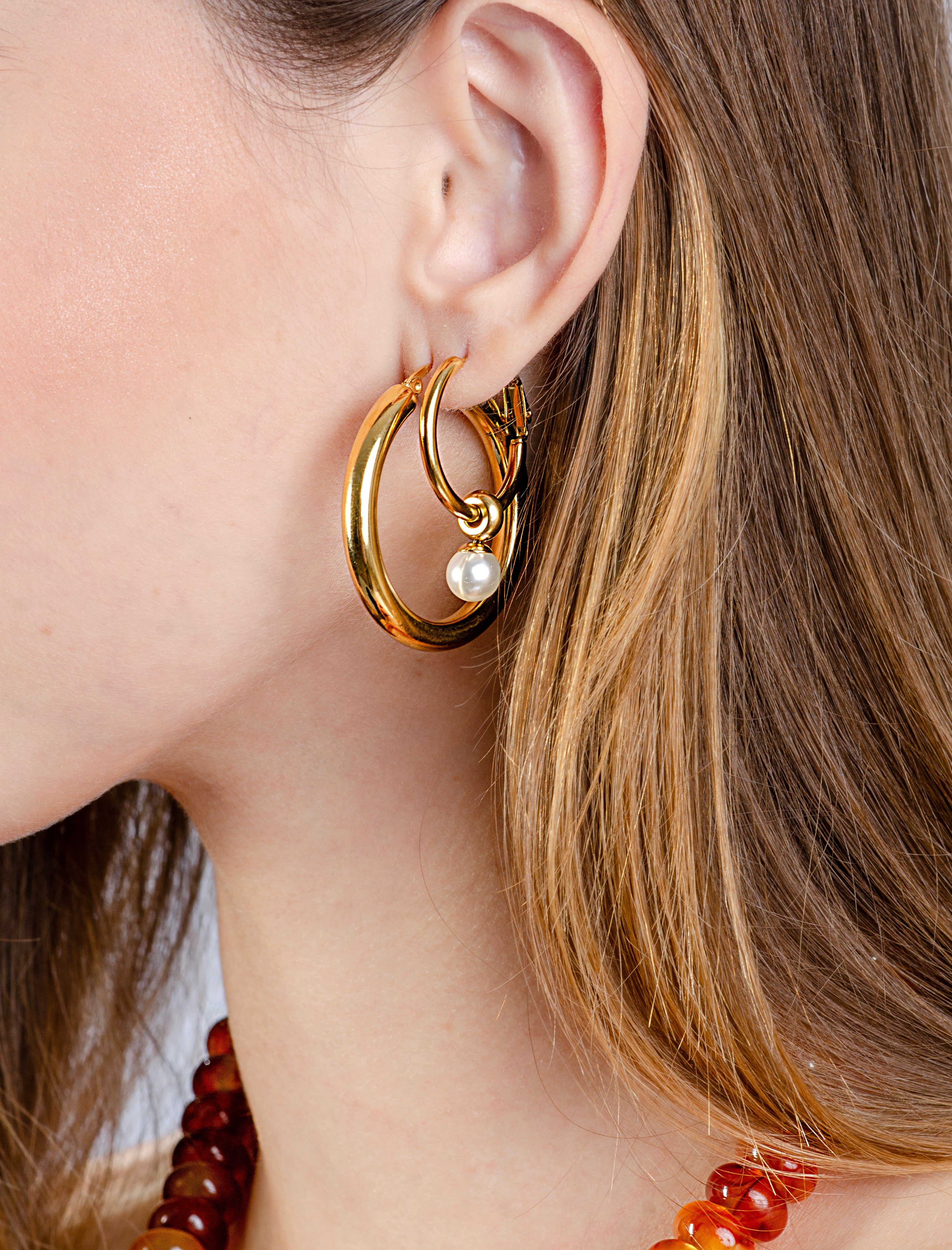 Creolen mit Perle, 35 mm