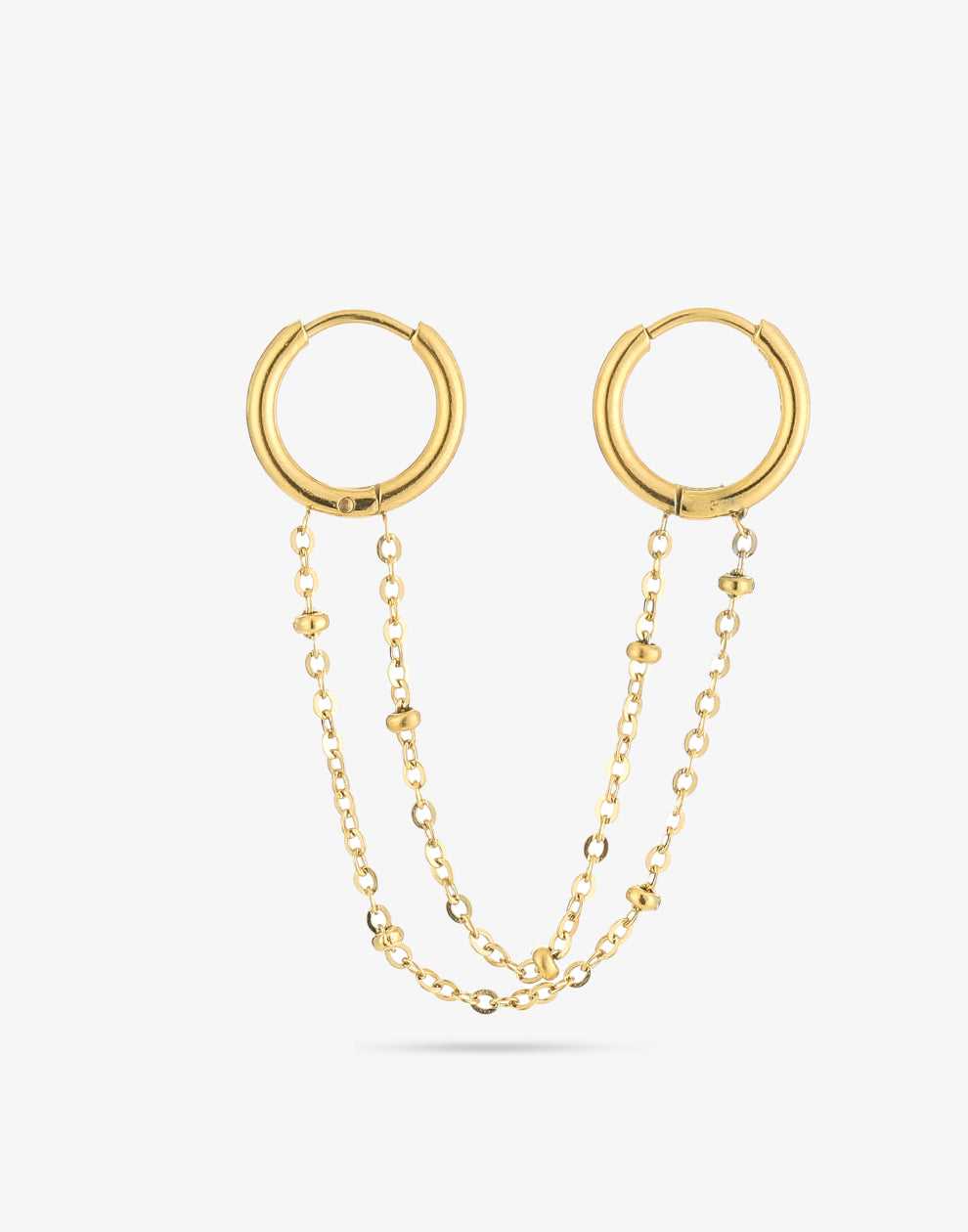 Dubbel oorring met bolletjes chain goudkleurig