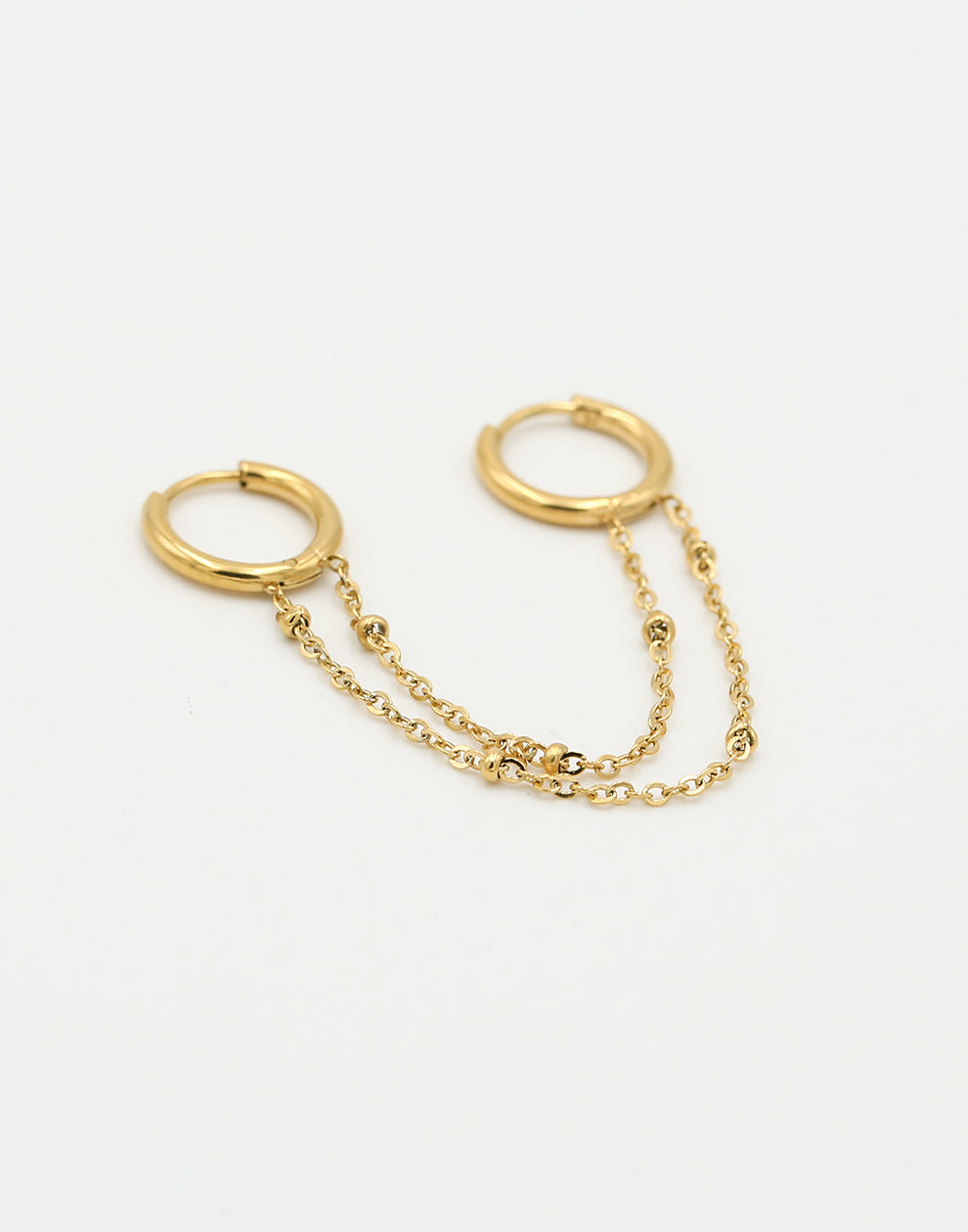 Dubbel oorring met bolletjes chain goudkleurig