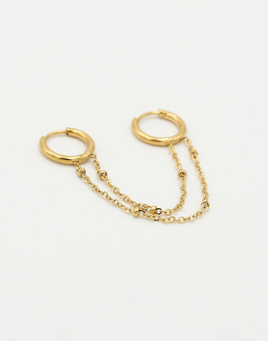 Doppelohrring mit Kugelkette, goldfarben