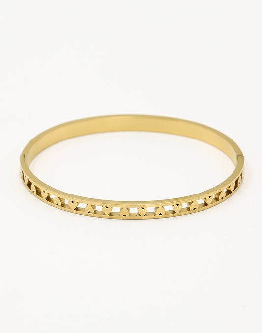 Armband bangle hartjes goudkleurig