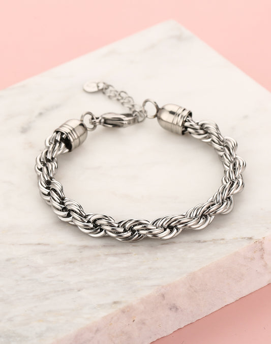 Schakelarmband gedraaid chunky zilverkleurig