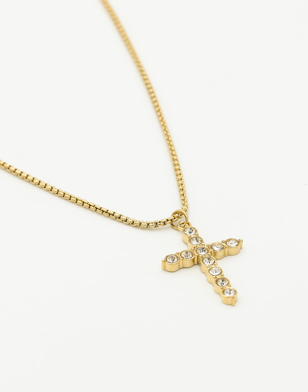 Ketting groot kruis met steentjes goudkleurig