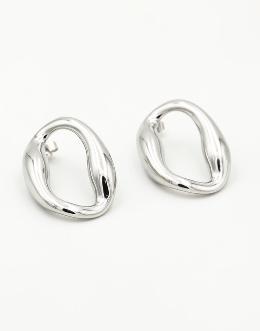 Statement earstud open schakel zilverkleurig