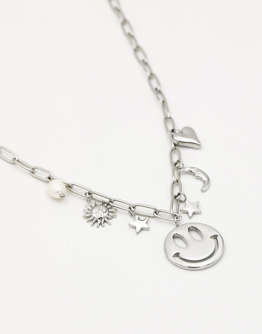 Bedelketting smiley stars zilverkleurig