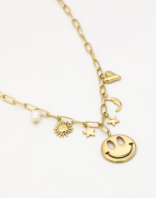 Bedelketting smiley stars goudkleurig