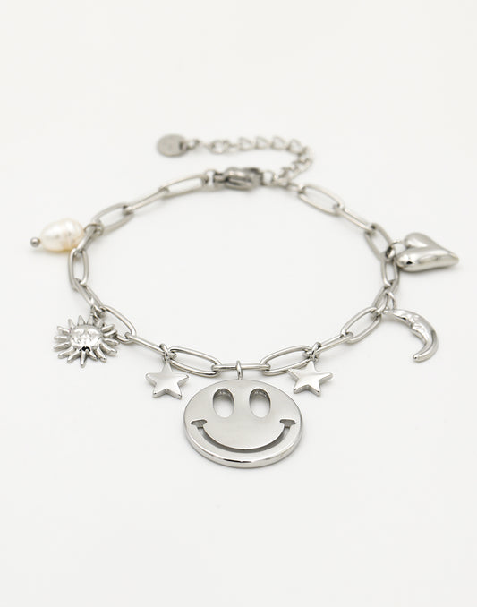 Bedelarmband smiley stars zilverkleurig
