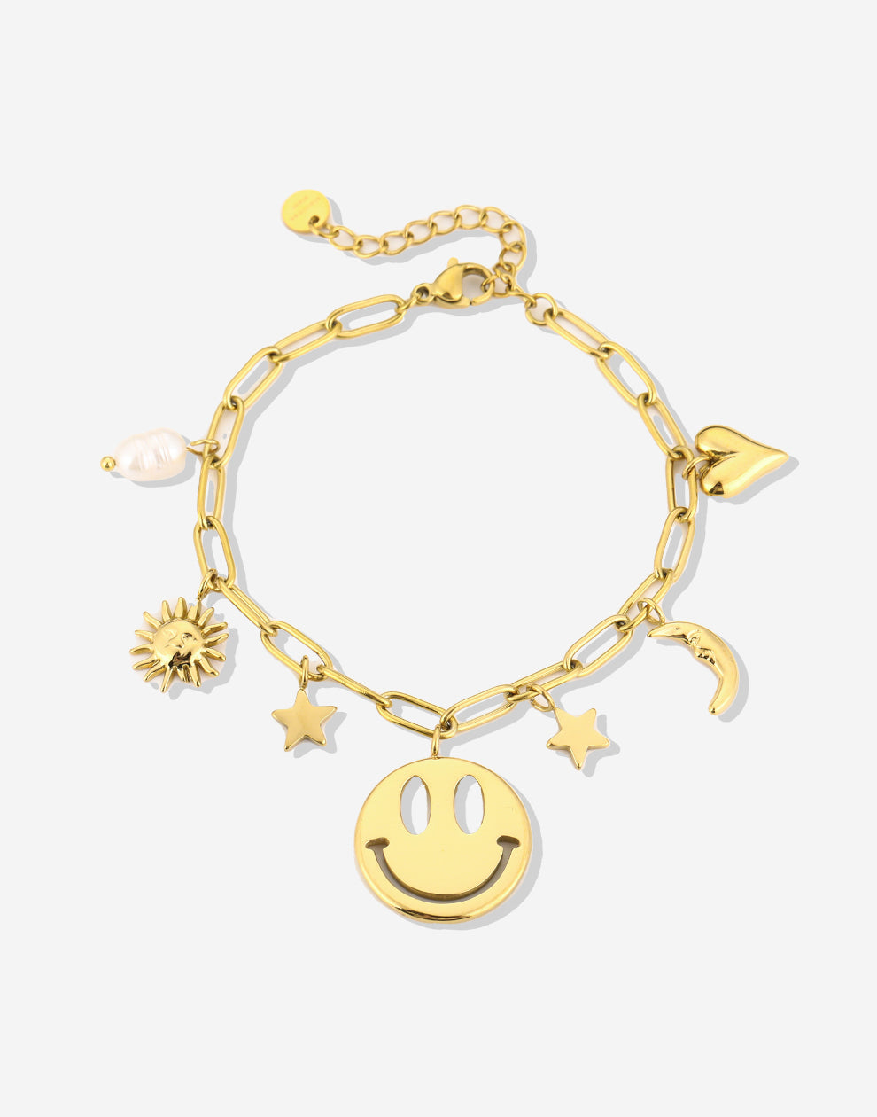 Bedelarmband smiley stars goudkleurig