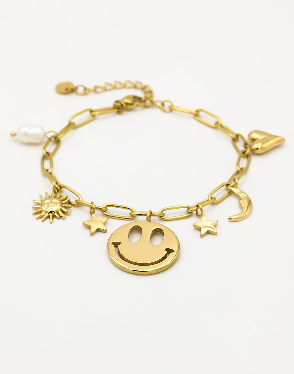 Bedelarmband smiley stars goudkleurig