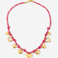 Bedelketting fuchia touw met hartjes goudkleurig