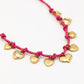 Bedelketting fuchia touw met hartjes goudkleurig