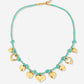 Bedelketting touw turquoise met hartjes goudkleurig