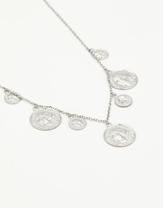 Bedelketting vintage munten zilverkleurig