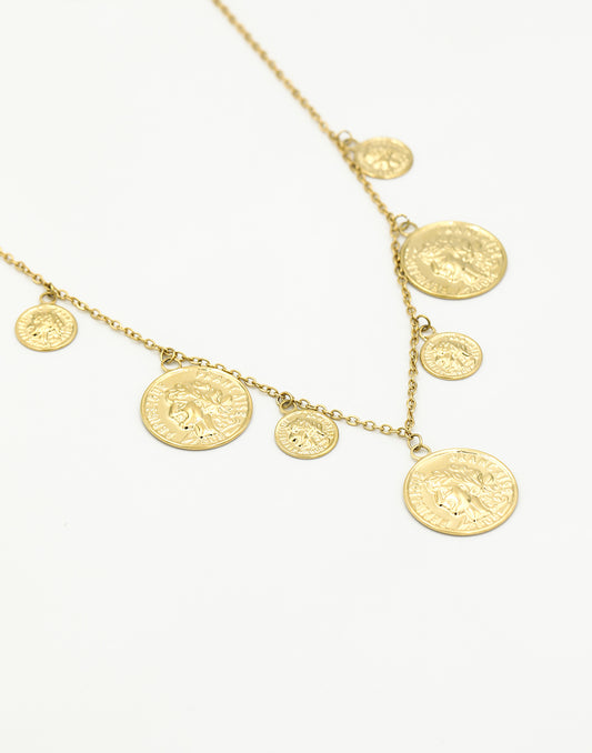 Bedelketting vintage munten goudkleurig