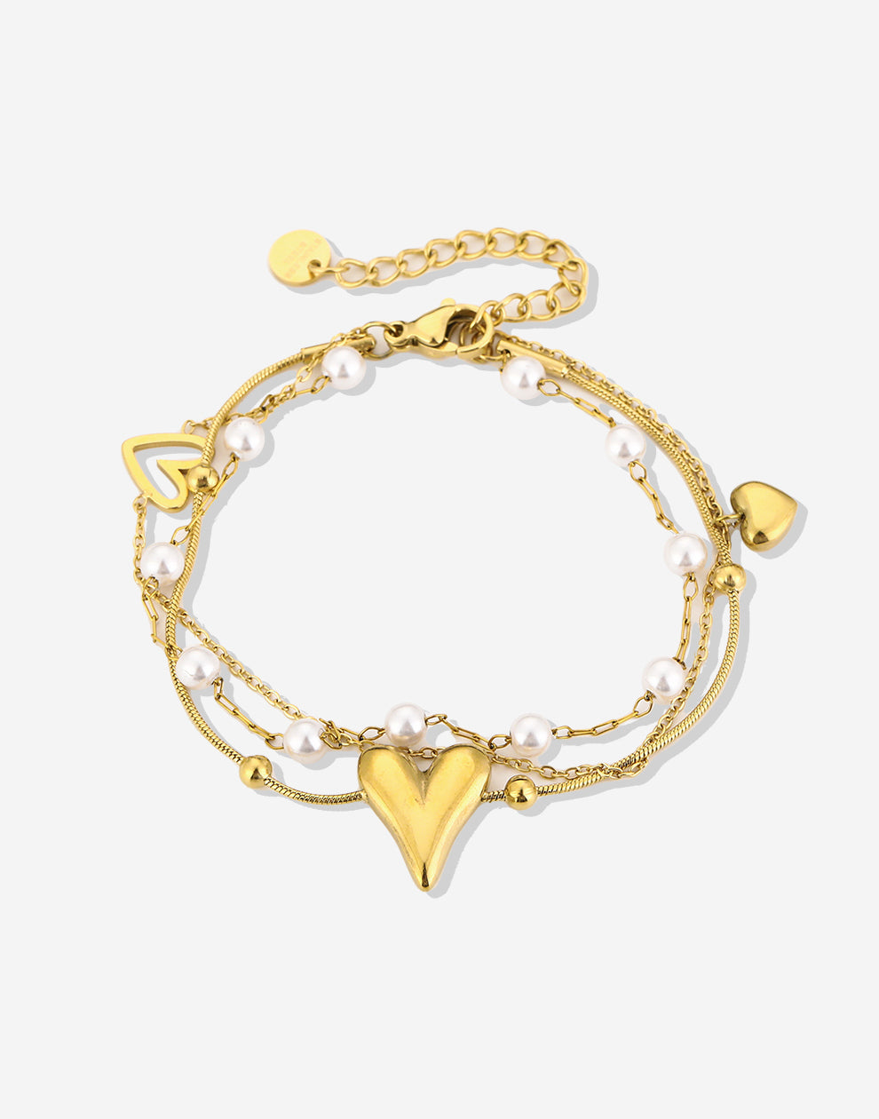 Armband hartjes en parels goudkleurig