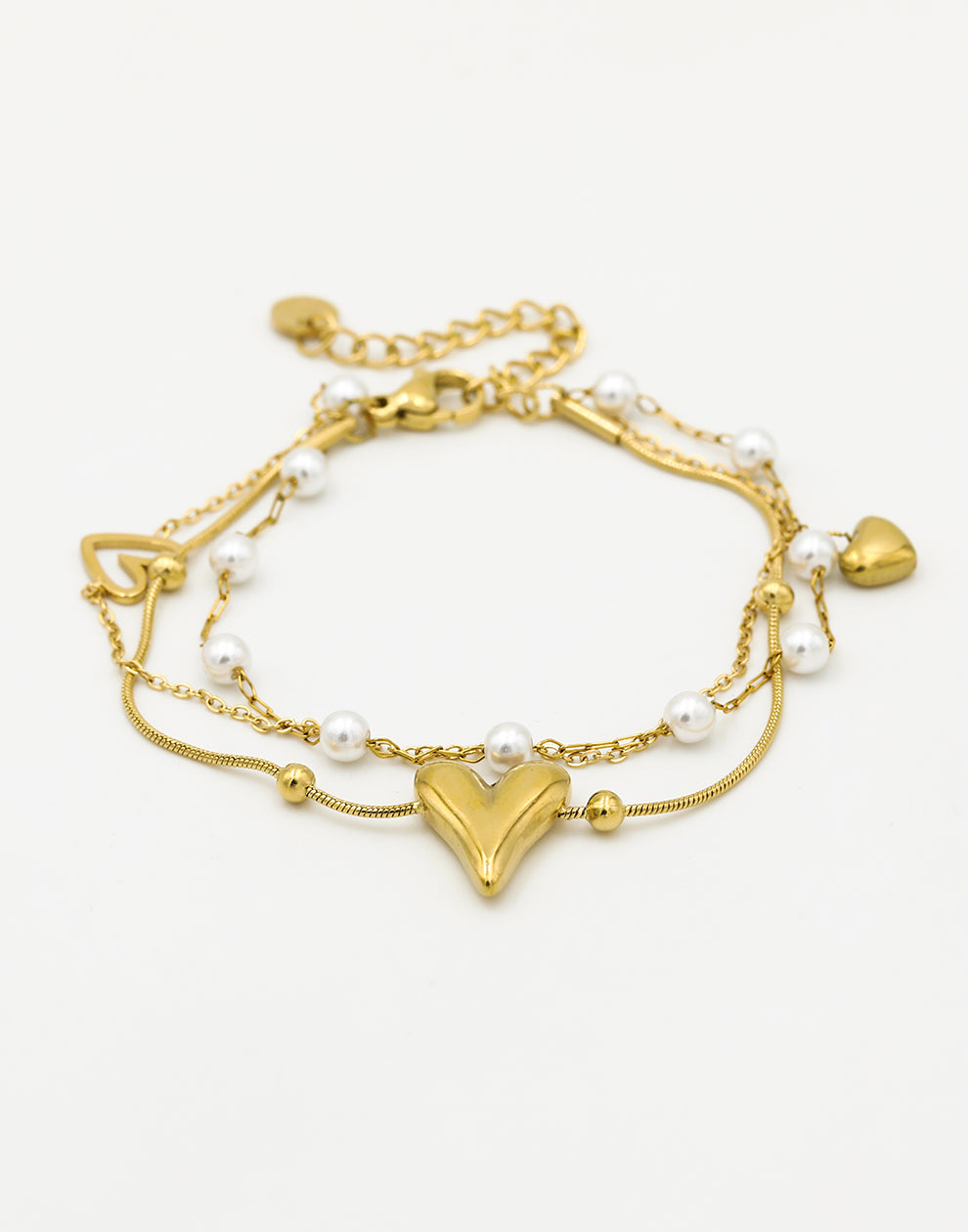 Armband hartjes en parels goudkleurig