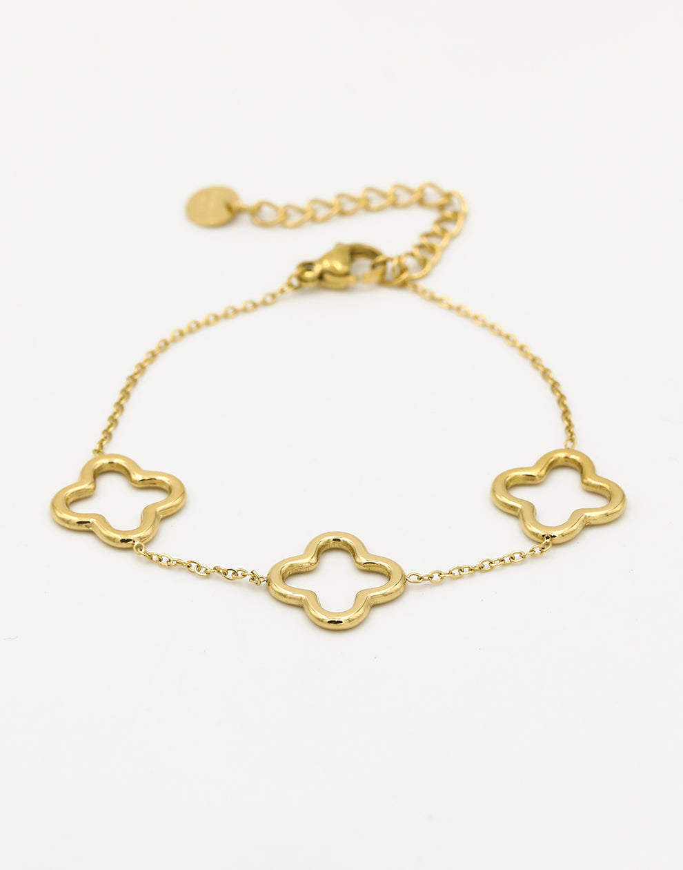 Armband drie chunky klavers goudkleurig
