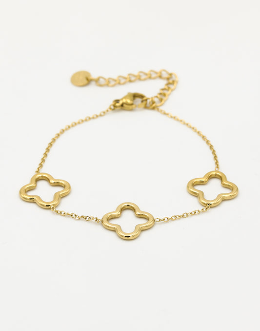 Armband drie chunky klavers goudkleurig