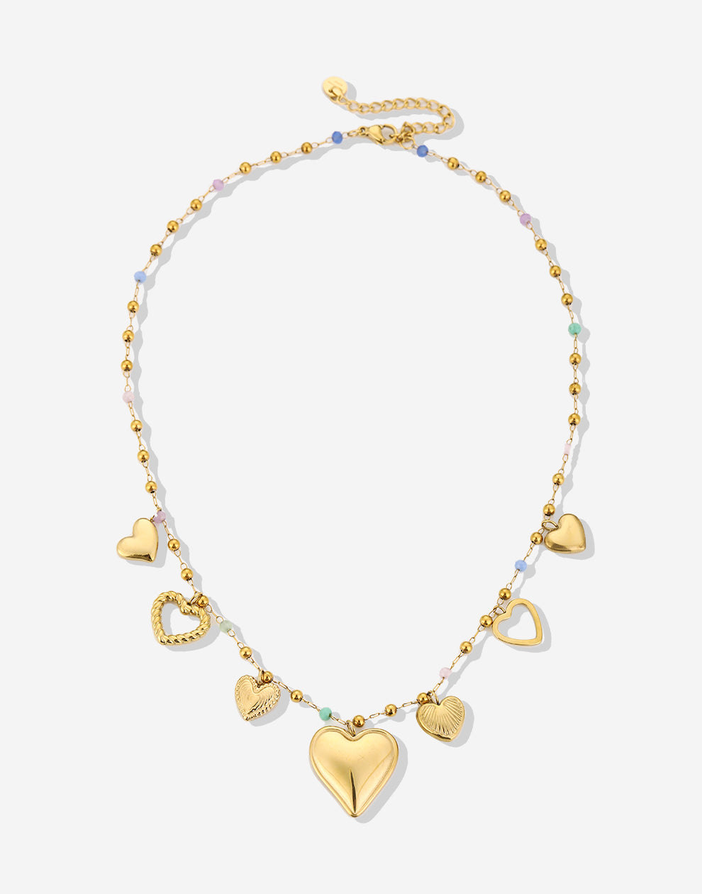 Bedelketting kleurrijke kraaltjes met hartjes goudkleurig