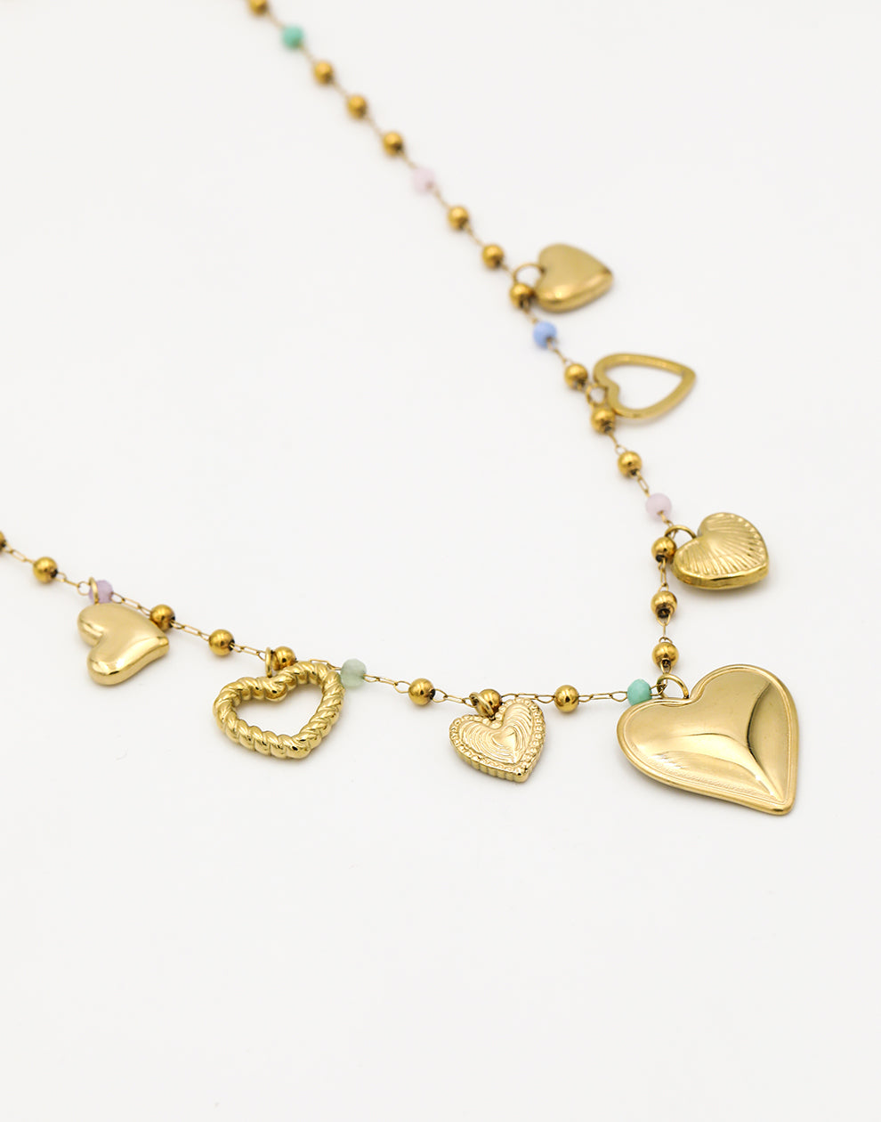 Bedelketting kleurrijke kraaltjes met hartjes goudkleurig