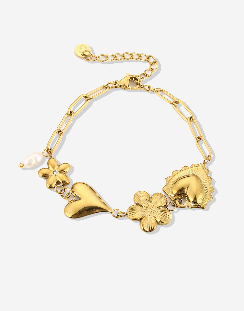 Bedelarmband hartjes en bloemen