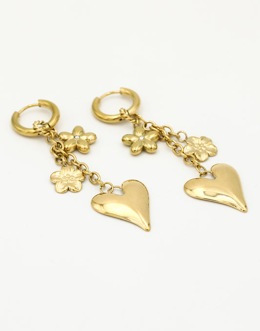 oorringen met bedels flower love goudkleurig