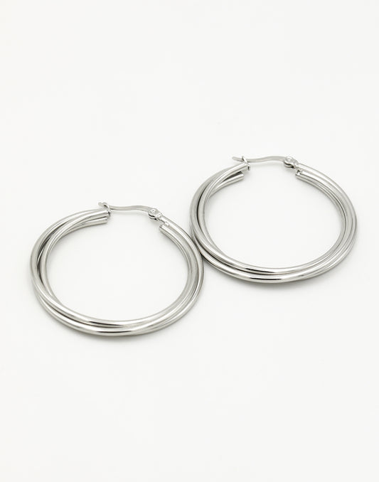 Fijne hoops gevlochten 4cm zilverkleurig