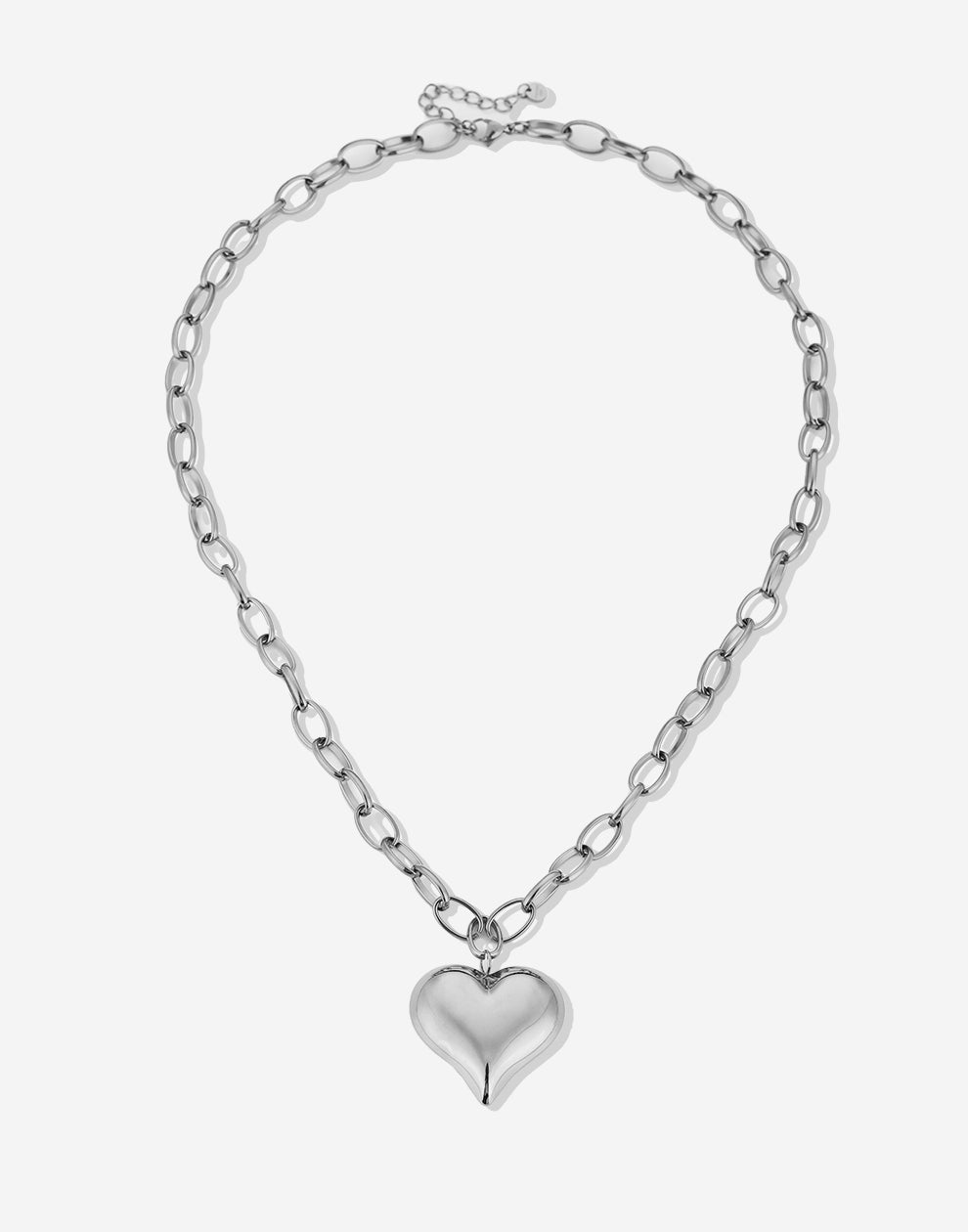 Lange schakelketting met chunky hart zilverkleurig